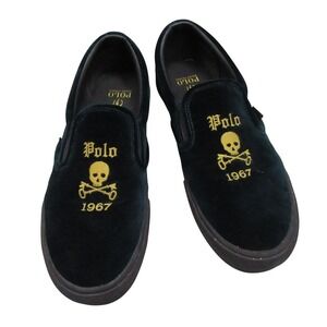 Polo Keaton Velvet Slip On Loafer Sneaker Forest Green Logo Spellout Skull 10.5